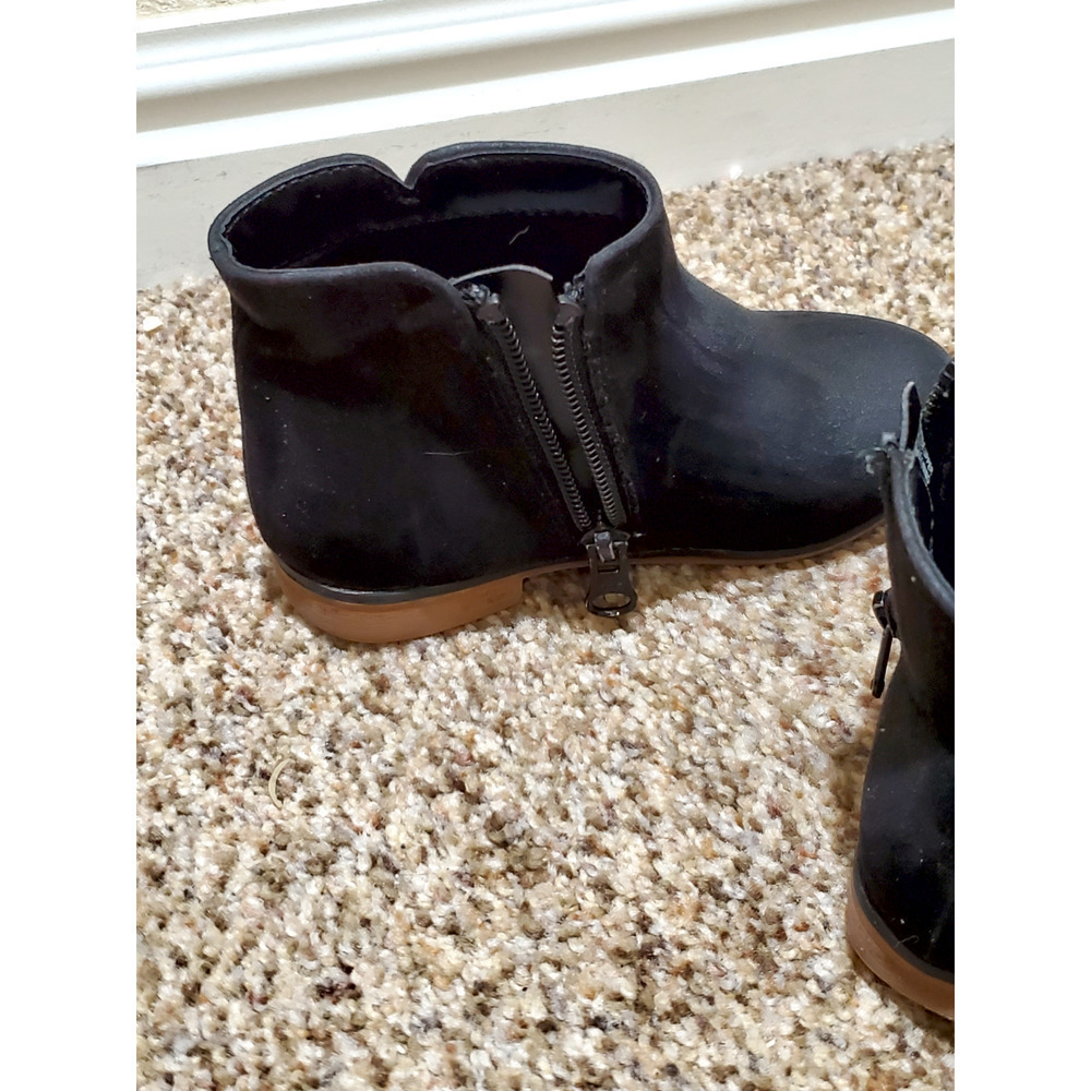 Cat & Jack Girls Black Ankle Boots Size 8 Faux Suede Side Zip Casual Booties - Picture 5 of 7